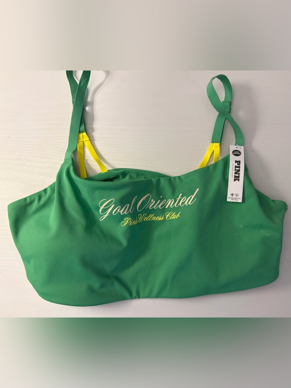 Victoria's Secret Green Sports Bra with Yellow Strap Accents